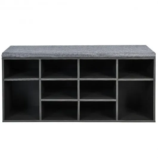 10-Cube Organizer  Entryway Padded Shoe Storage Bench-Gray