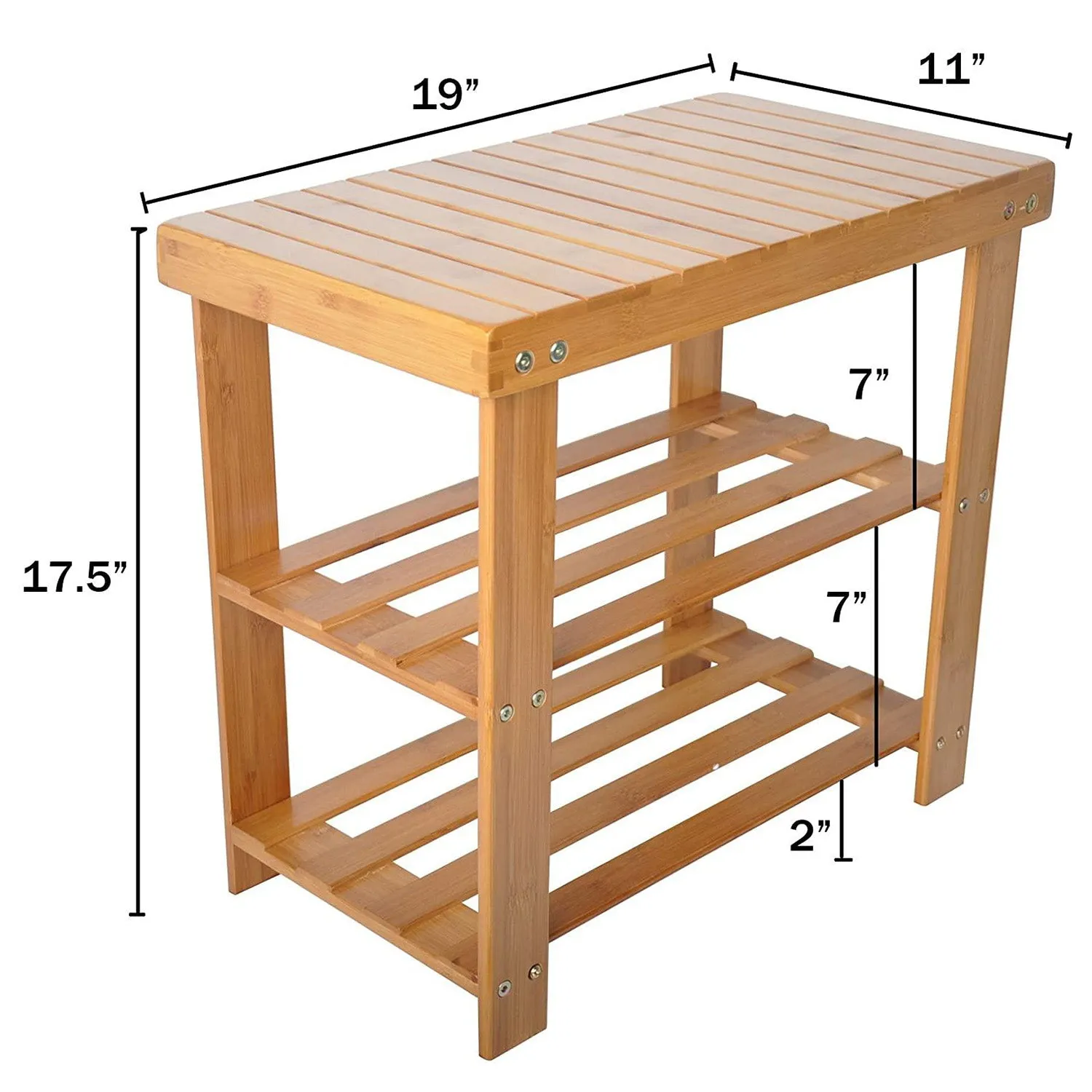 2-Tier Bamboo Shoe Entryway Storage Bench Rack Shoe Organizer