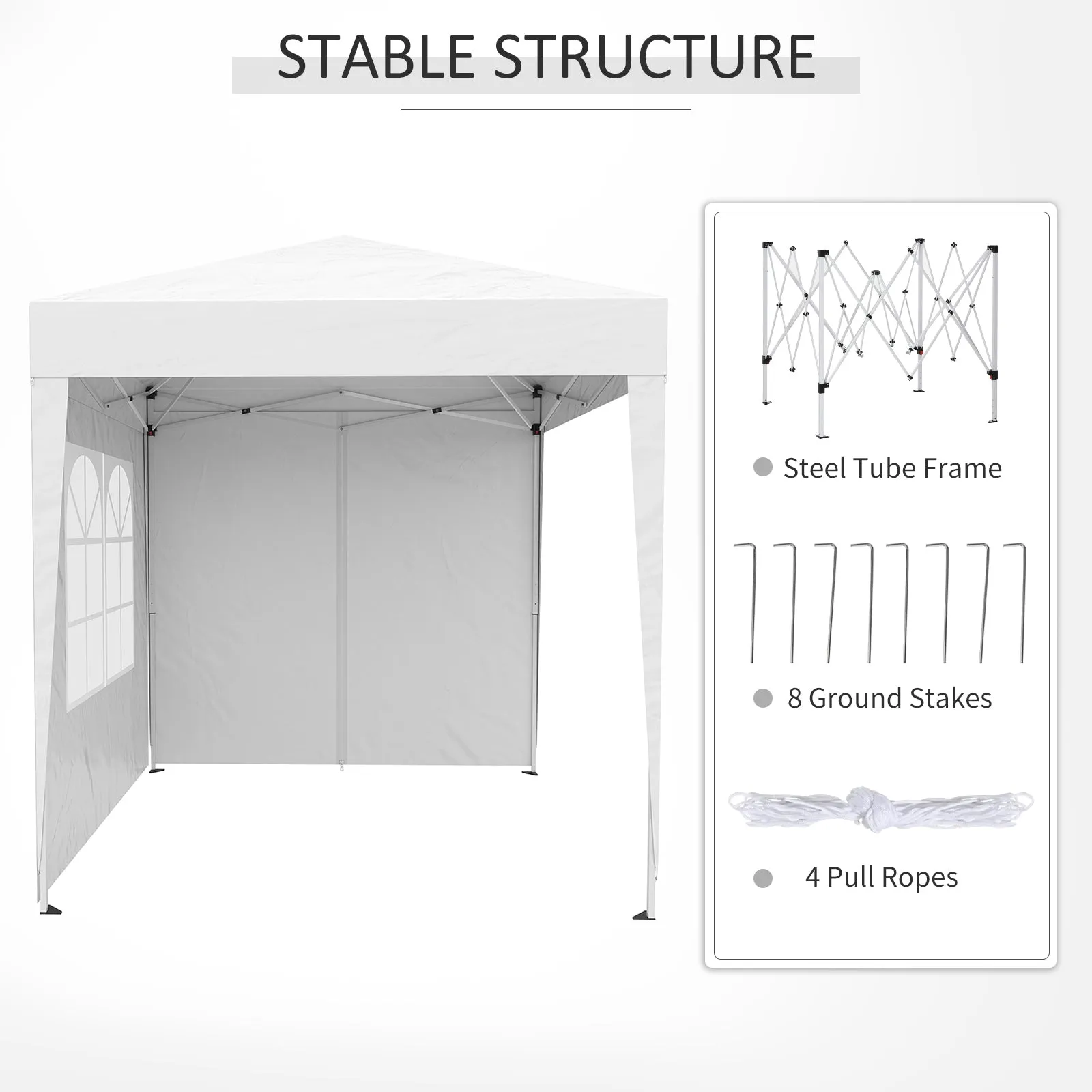 2 x2m Pop Up Gazebo Canopy Party Tent Wedding Awning W/ free Carrying Case White   Removable 2 Walls 2 Windows-White