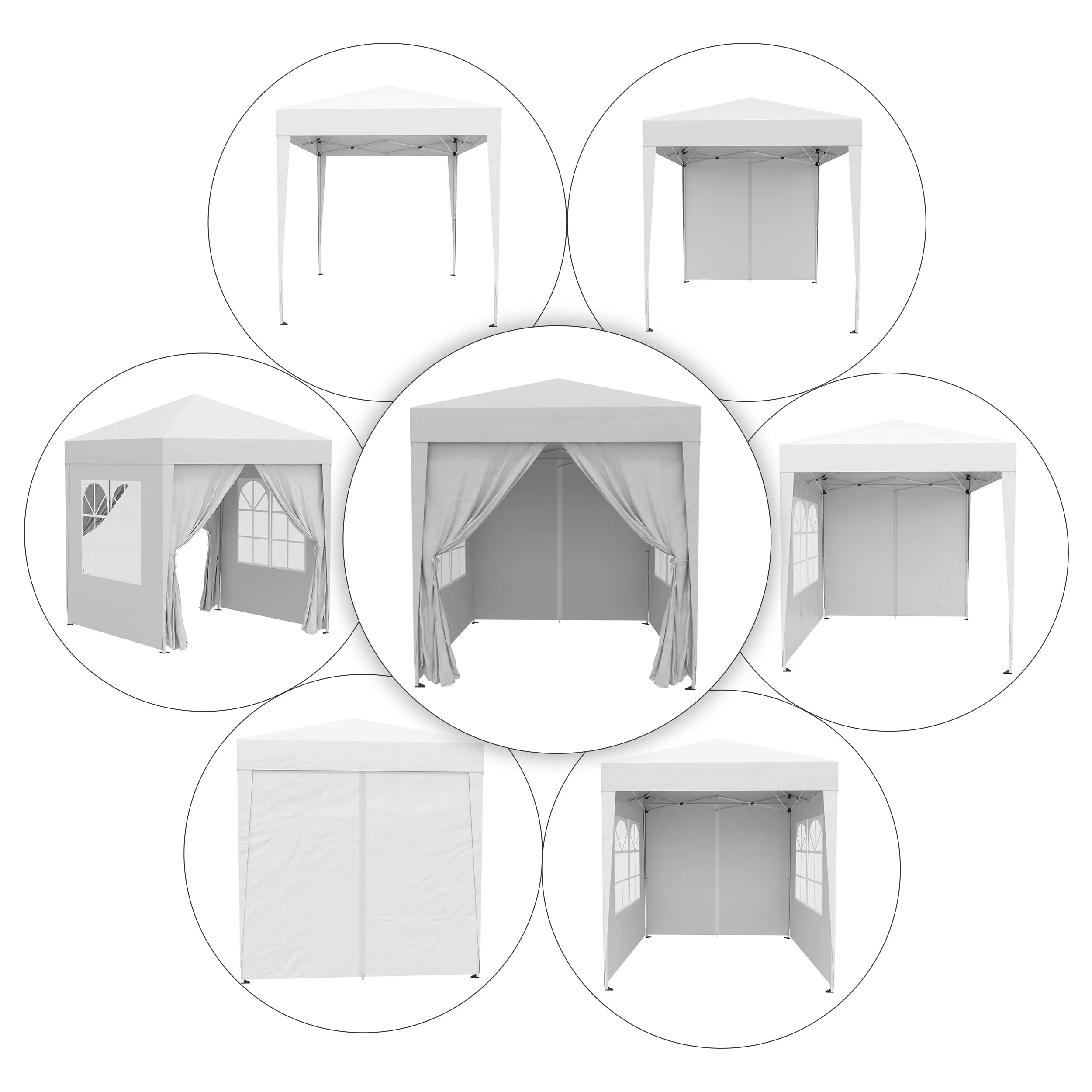 2 x2m Pop Up Gazebo Canopy Party Tent Wedding Awning W/ free Carrying Case White   Removable 2 Walls 2 Windows-White