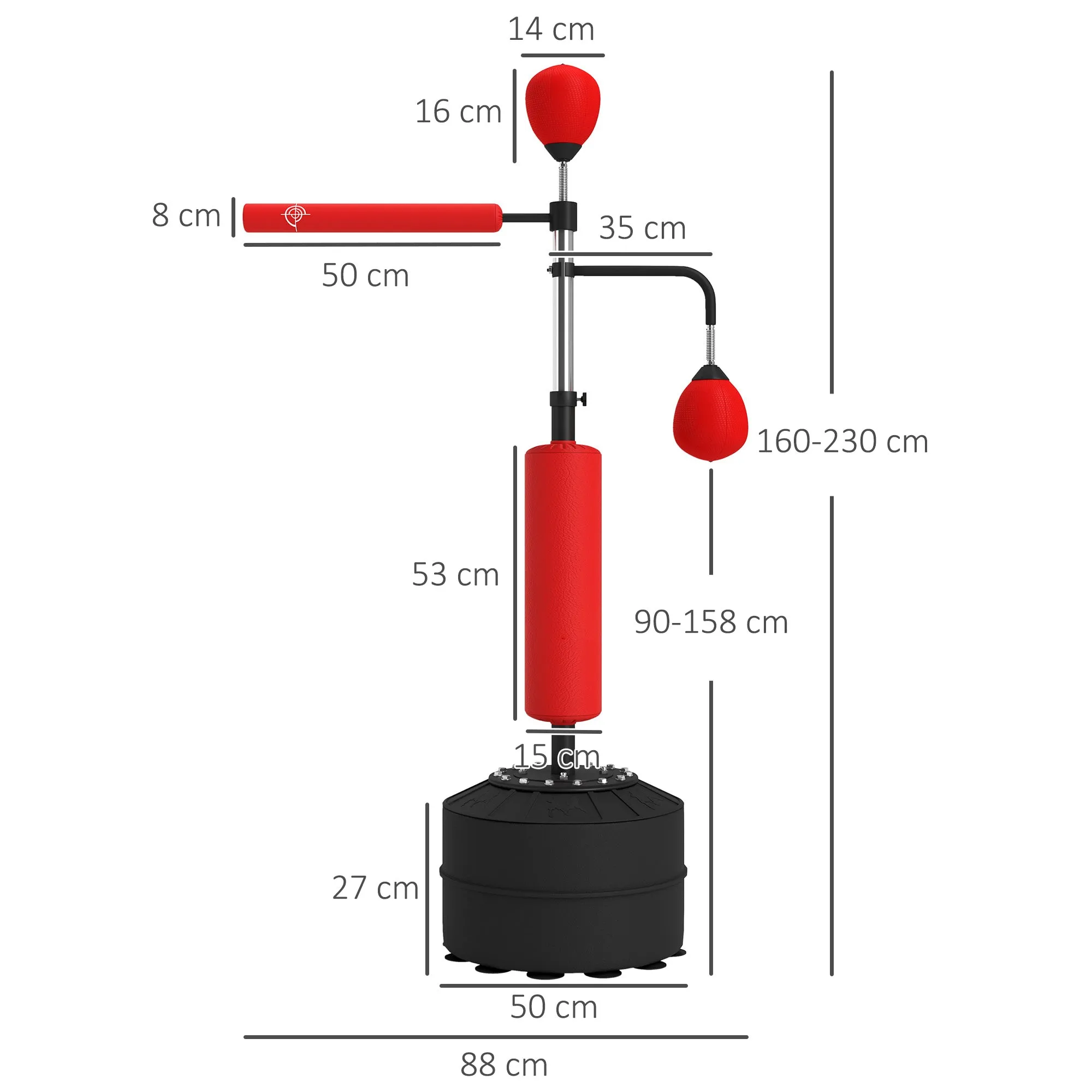 3-in-1 Boxing Punching Bag Free Standing with 2 Speed Balls, 360° Relax Bar, PU-Wrapped Boxing Bag and Fillable Base, 160-230cm Adjustable Height, Red