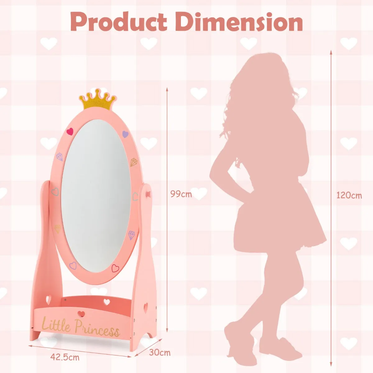 360 Degree Rotatable Free Standing Full Length Mirror for Kids