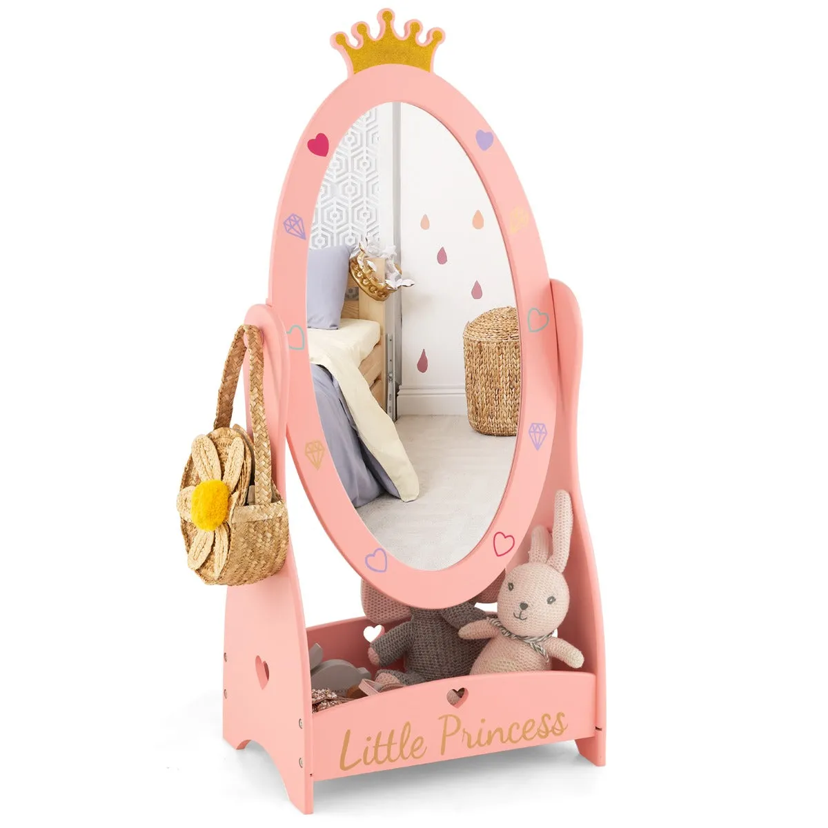 360 Degree Rotatable Free Standing Full Length Mirror for Kids