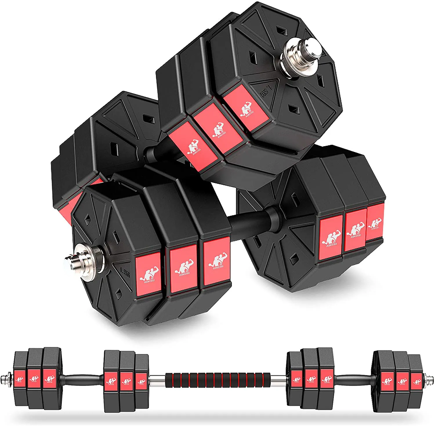 Adjustable Weights Dumbbells Set, 44Lbs 66Lbs 88Lbs 3 in 1 Adjustable Weights Dumbbells Barbell Set, Home Fitness Weight Set Gym Workout Exercise Training with Connecting Rod for Men Women