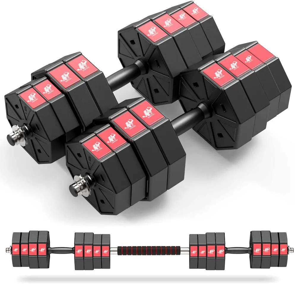 Adjustable Weights Dumbbells Set, 44Lbs 66Lbs 88Lbs 3 in 1 Adjustable Weights Dumbbells Barbell Set, Home Fitness Weight Set Gym Workout Exercise Training with Connecting Rod for Men Women