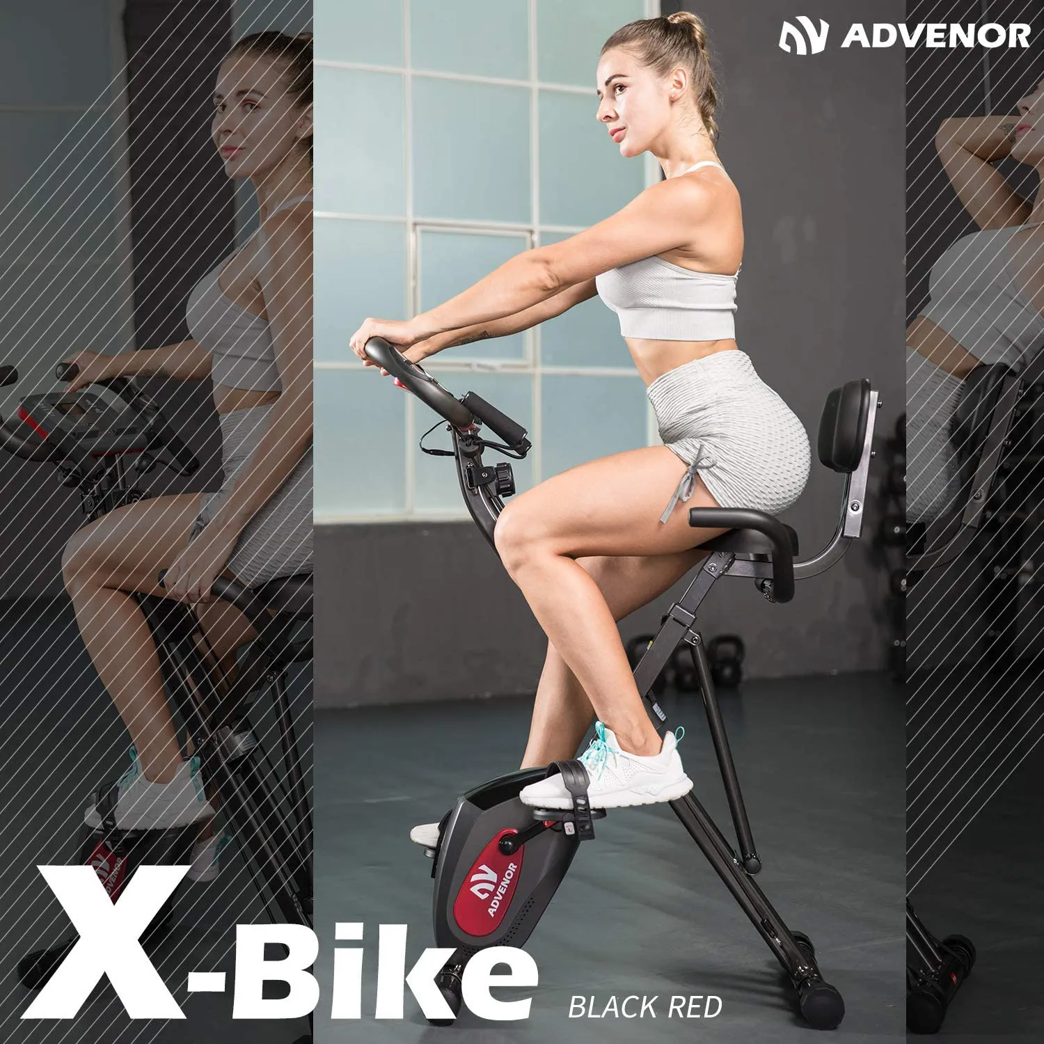 ADVENOR Exercise Bike Magnetic Bike Fitness Bike Cycle Folding Stationary Bike Arm Resistance Band With Arm Workout Backrest Extra-Large Seat Cushion Indoor Home Use