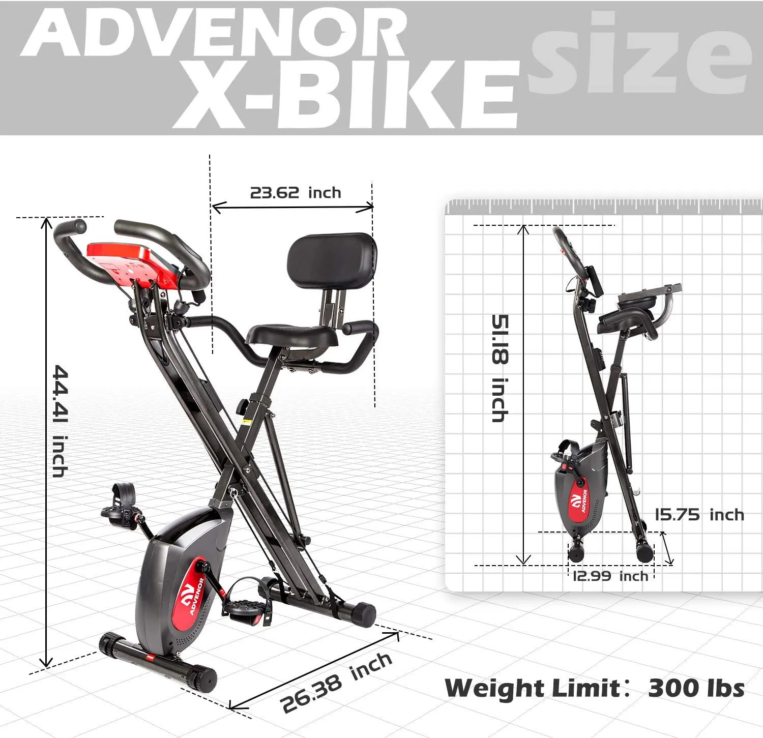 ADVENOR Exercise Bike Magnetic Bike Fitness Bike Cycle Folding Stationary Bike Arm Resistance Band With Arm Workout Backrest Extra-Large Seat Cushion Indoor Home Use