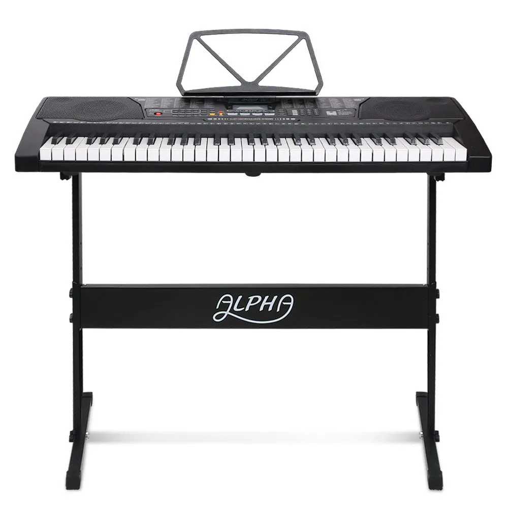 Alpha 61 Key Lighted Electronic Piano Keyboard LCD Electric w/ Holder Music Stand