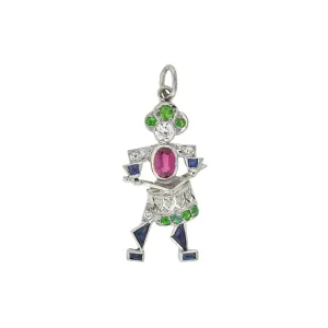 Art Deco Platinum Diamond, Emerald, Ruby   Sapphire Drummer Boy Charm/Pendant