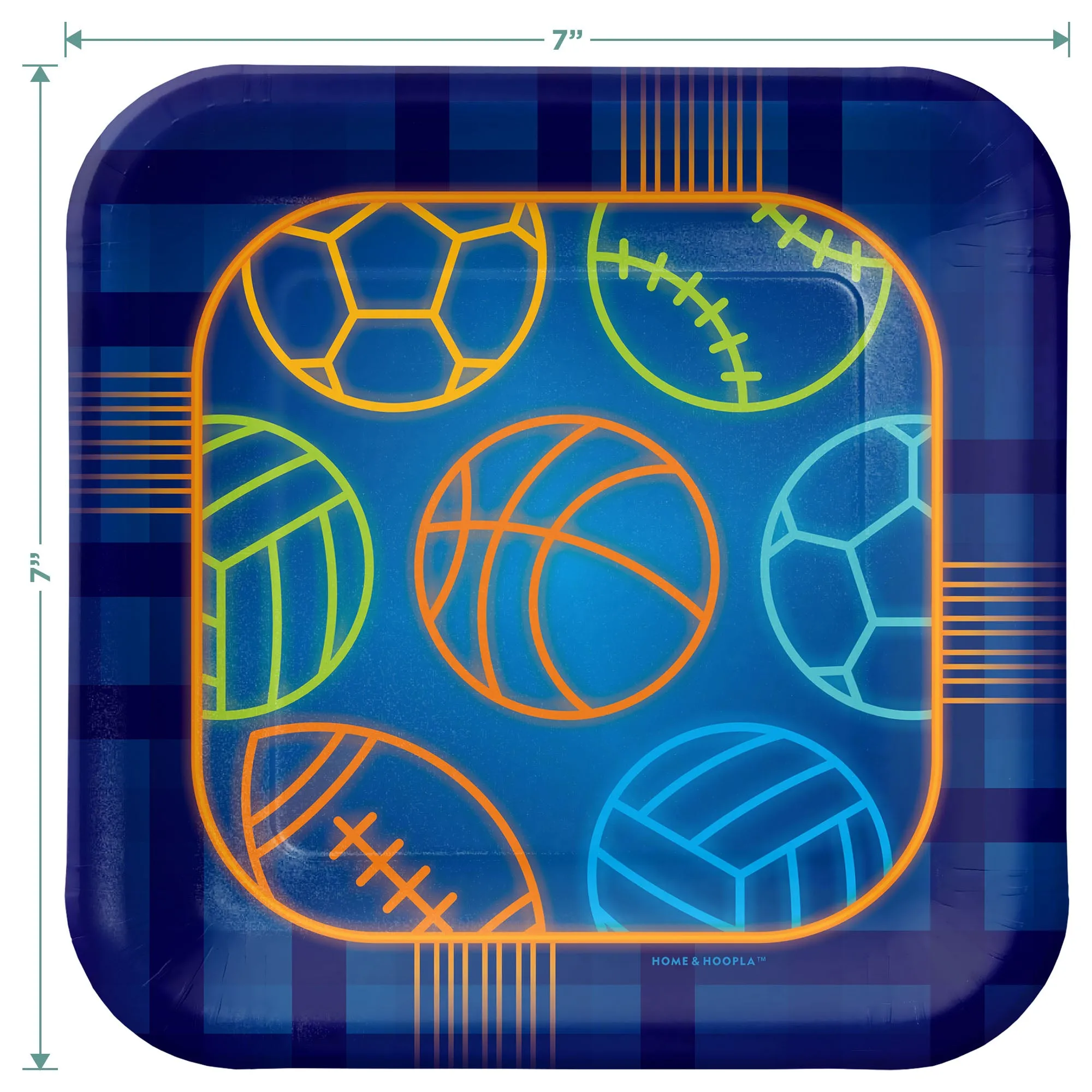 Birthday Baller Multi-Sports Party Blue Square Paper Dessert Plates & Napkins (Serves 16)