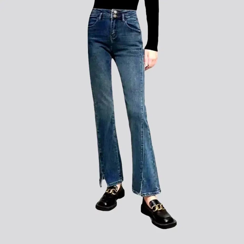 Bottom-slit sanded jeans
 for ladies