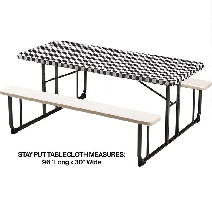 Bulk Black Check Stay Put Plastic 30" x 96" Table Covers (12 per Case)