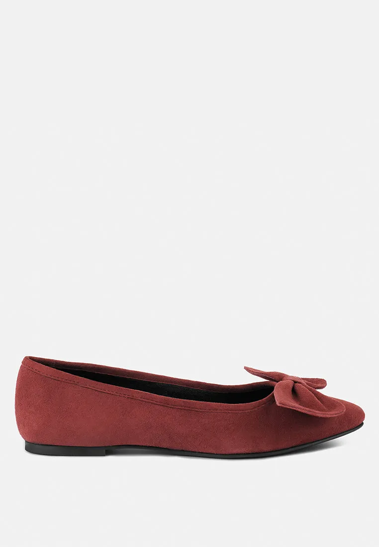 CHUCKLE Burgundy Big Bow Suede Ballerina Flats