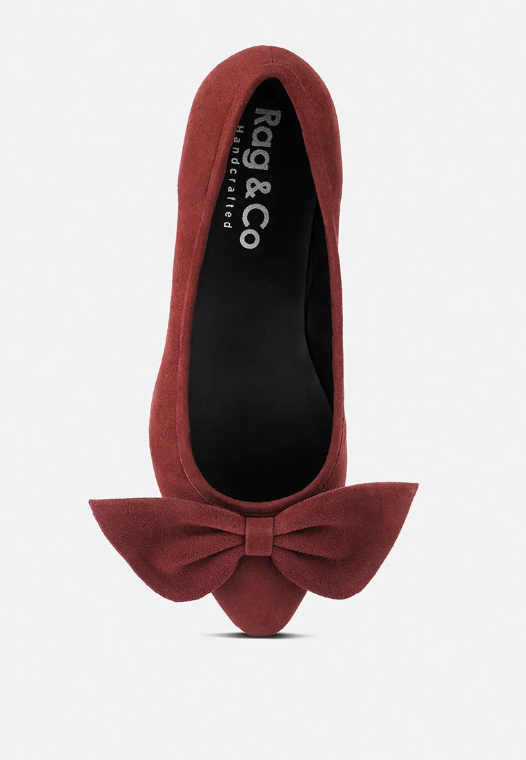 CHUCKLE Burgundy Big Bow Suede Ballerina Flats