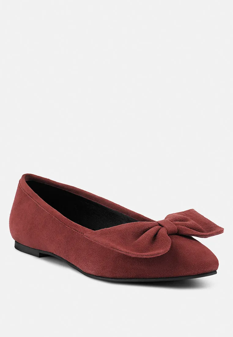 CHUCKLE Burgundy Big Bow Suede Ballerina Flats