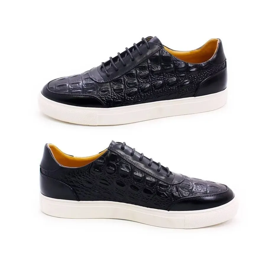 CrocLeather Chic Lace-up Casual Shoes