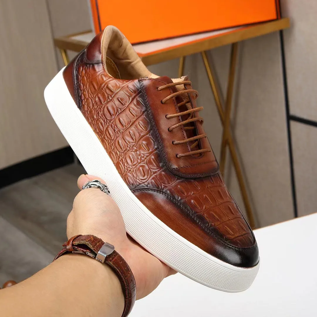 CrocLeather Chic Lace-up Casual Shoes