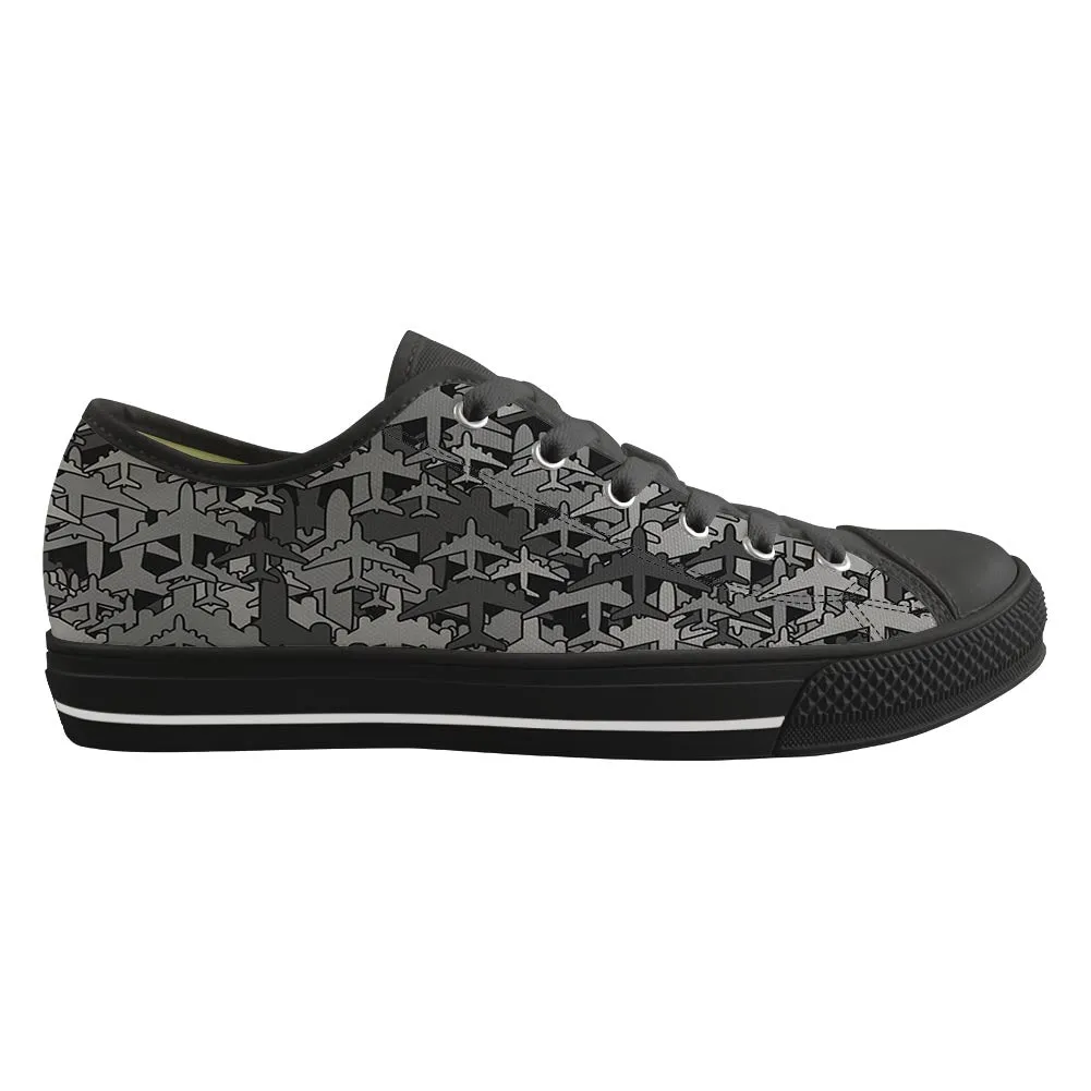 Dark Coloured Airplanes Designed Canvas Shoes (Men)