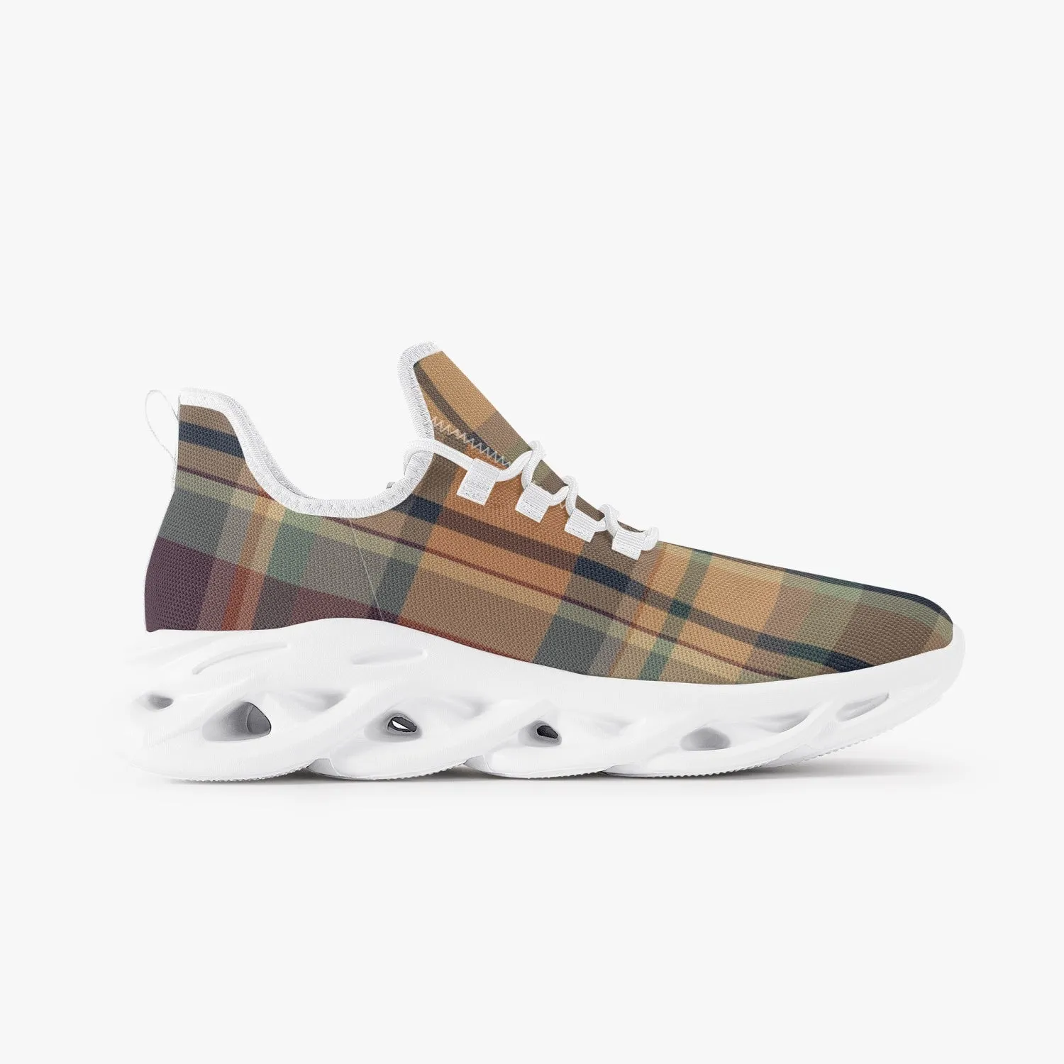 Fall Plaid Bounce Mesh Knit Sneakers - White