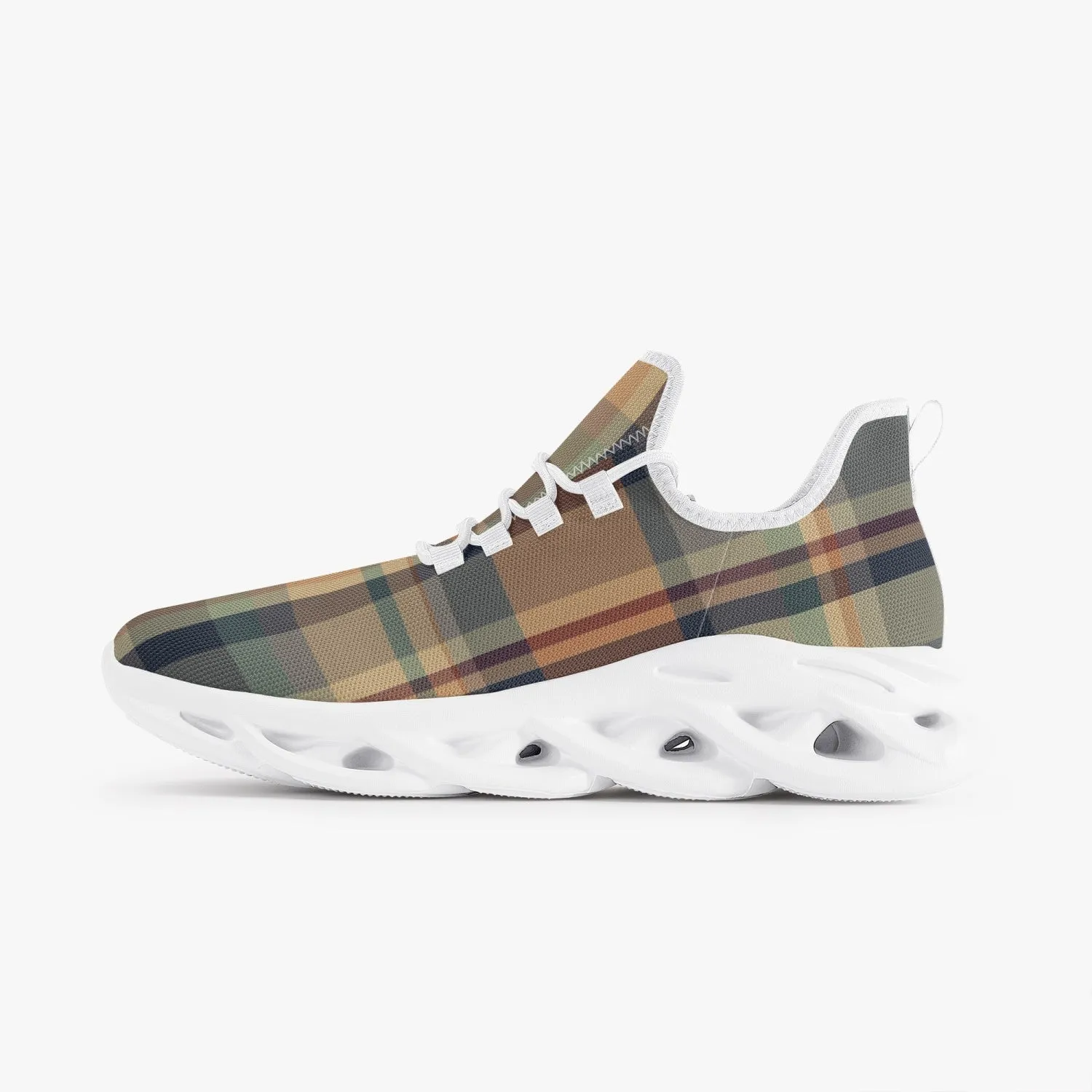 Fall Plaid Bounce Mesh Knit Sneakers - White