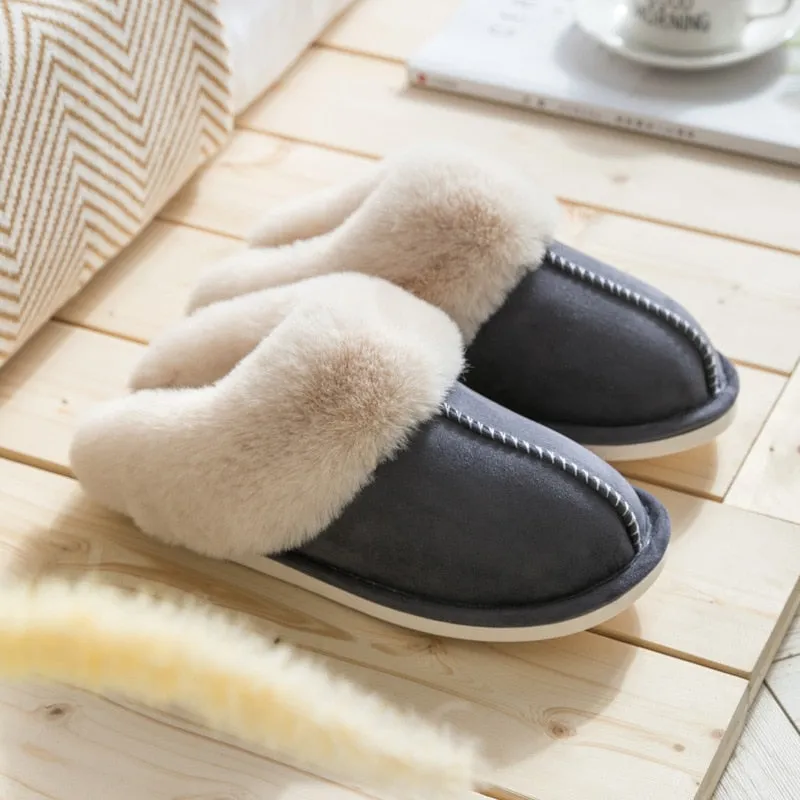 Faux Fur Slippers - Fuzzy Slippers for Women