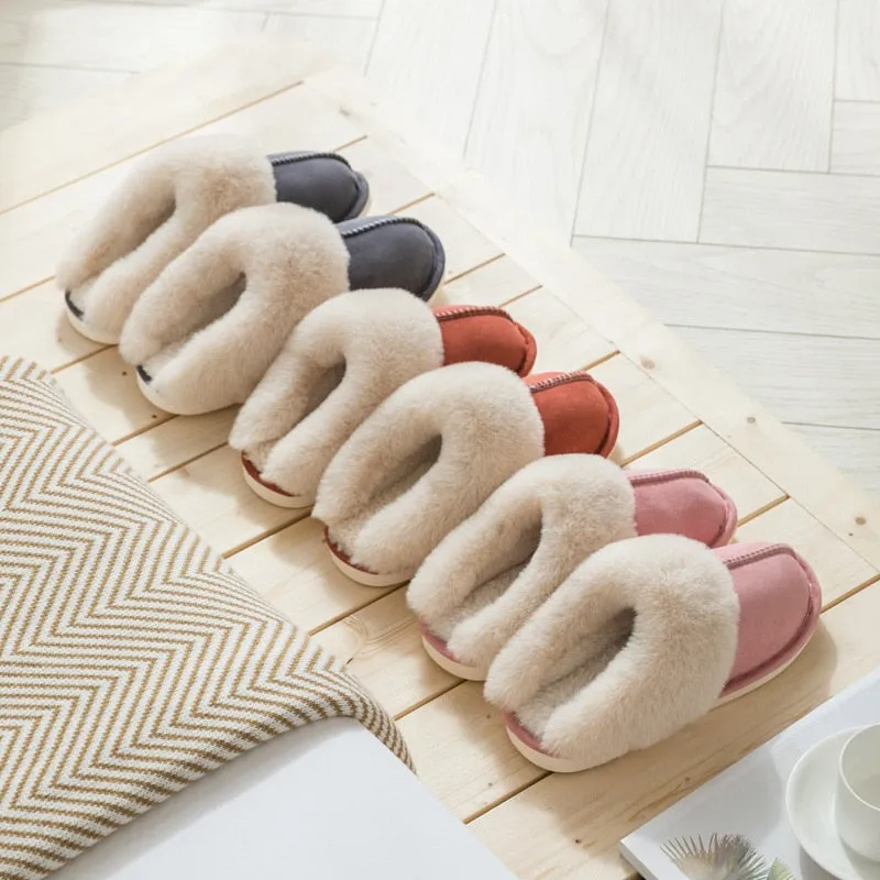 Faux Fur Slippers - Fuzzy Slippers for Women