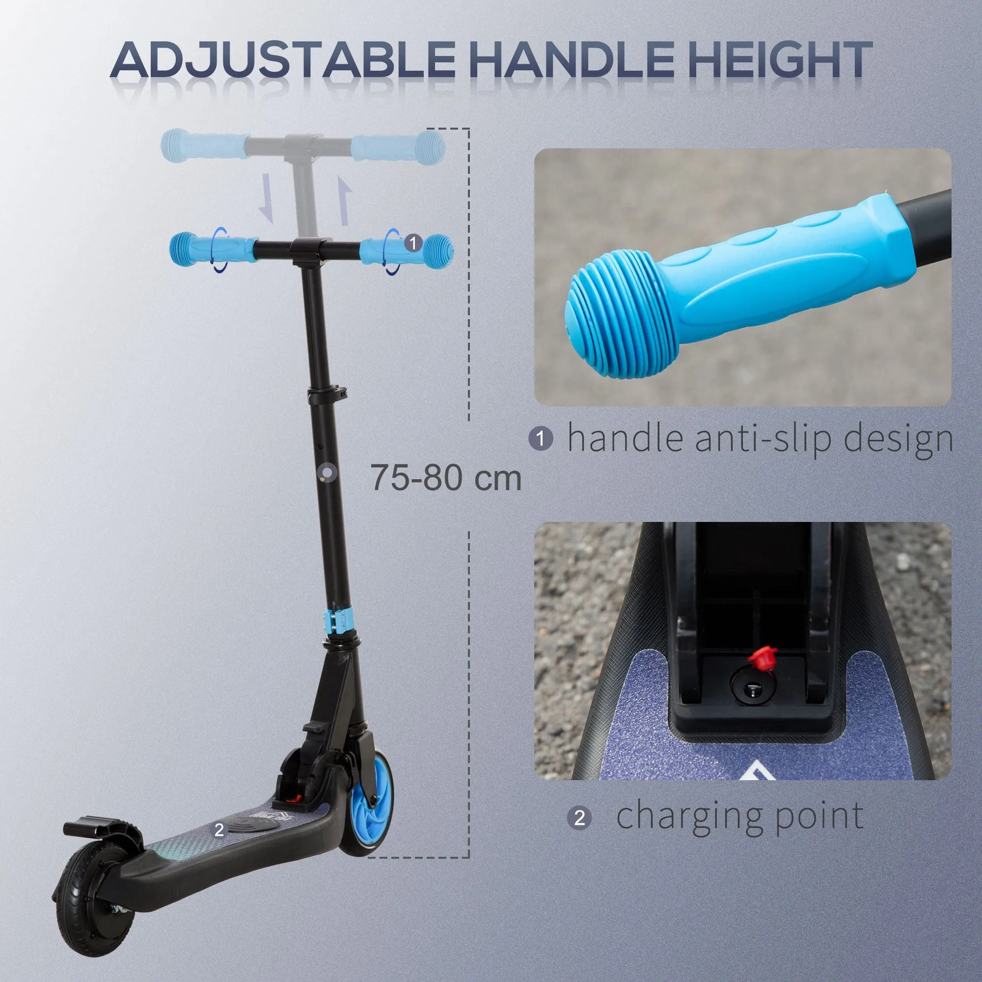 Folding Electric Scooter with Rear Wheel Brake, Sky Blue