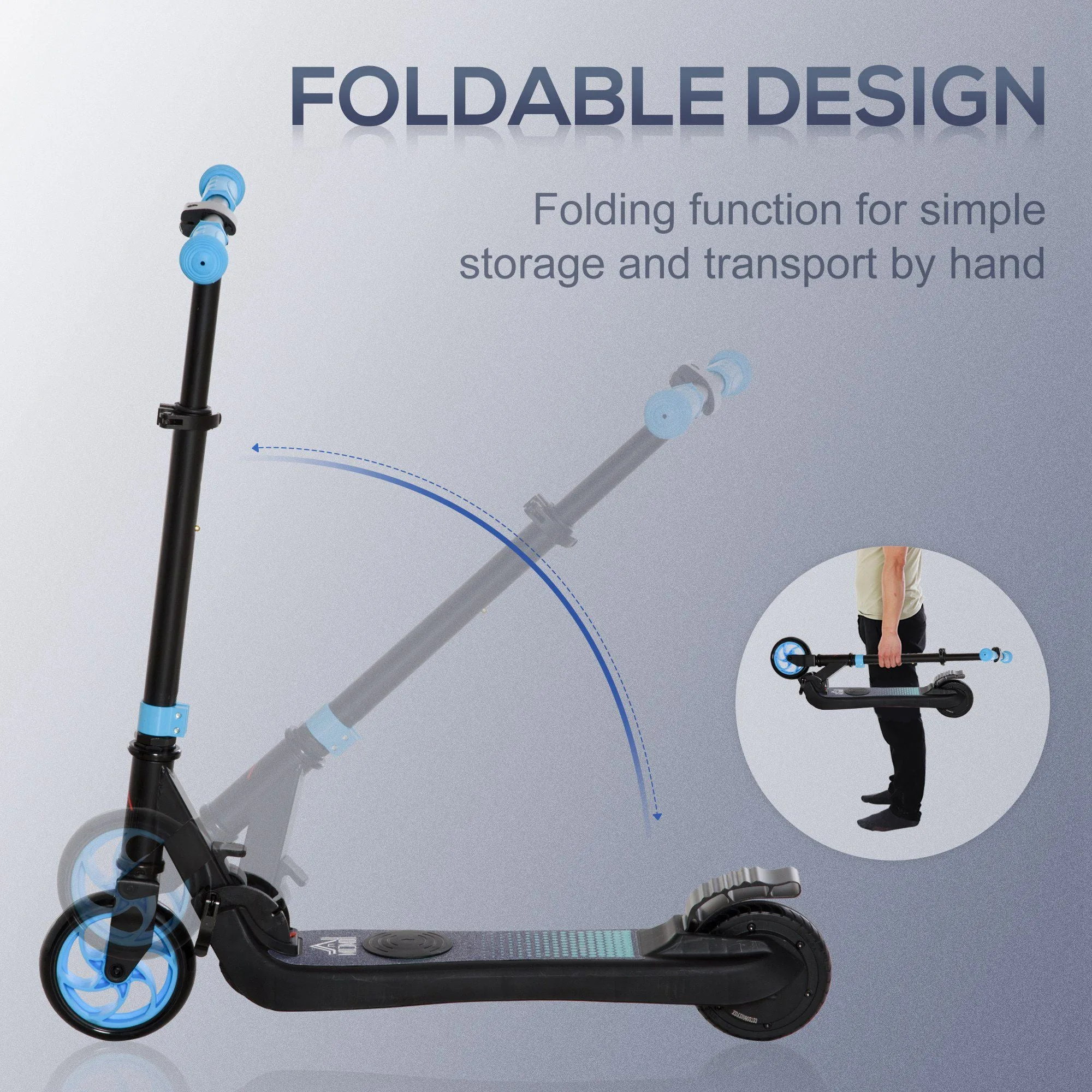 Folding Electric Scooter with Rear Wheel Brake, Sky Blue