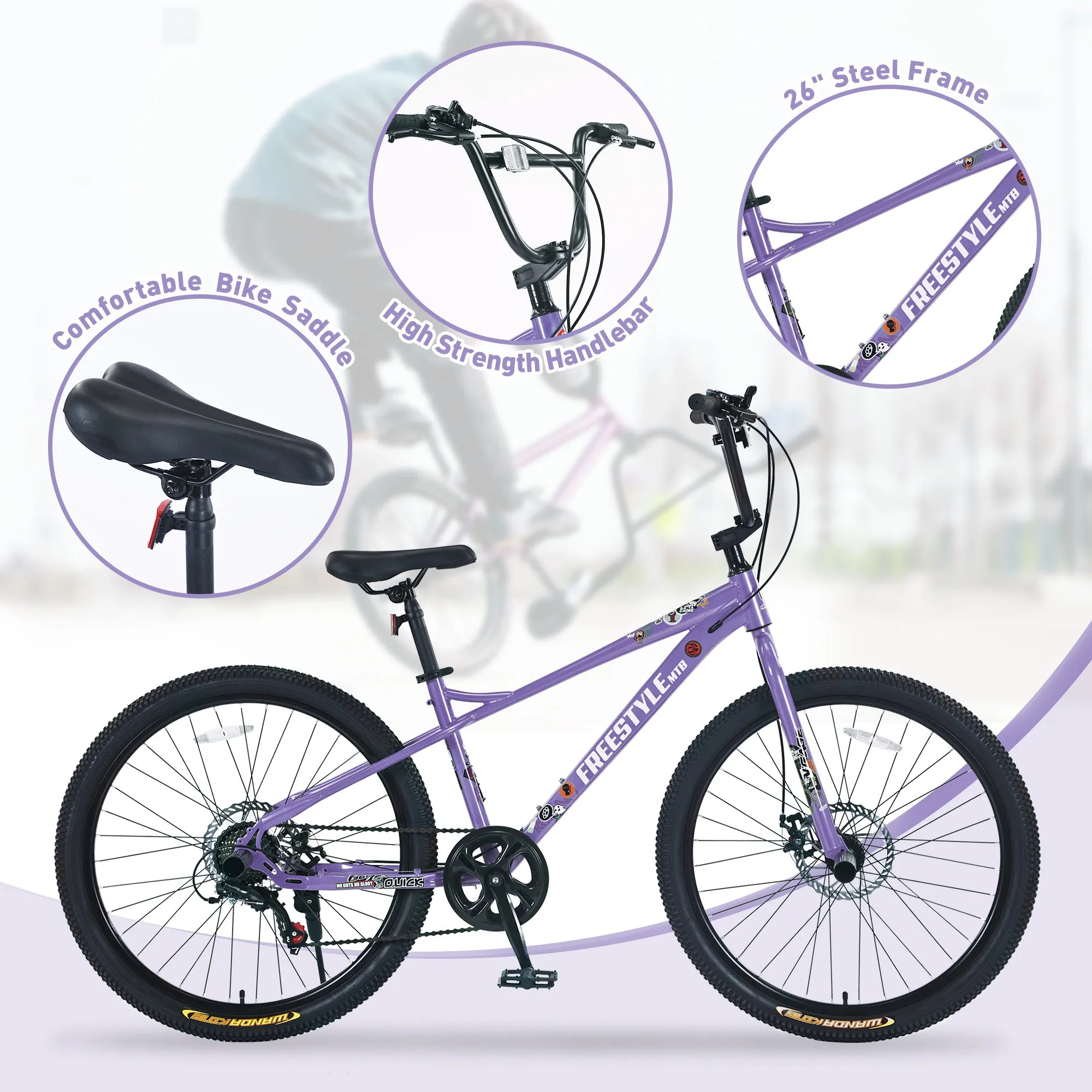 Freestyle Kids Bike Double Disc Brakes 26 Inch Children's Bicycle for Boys Girls Age 12  Years