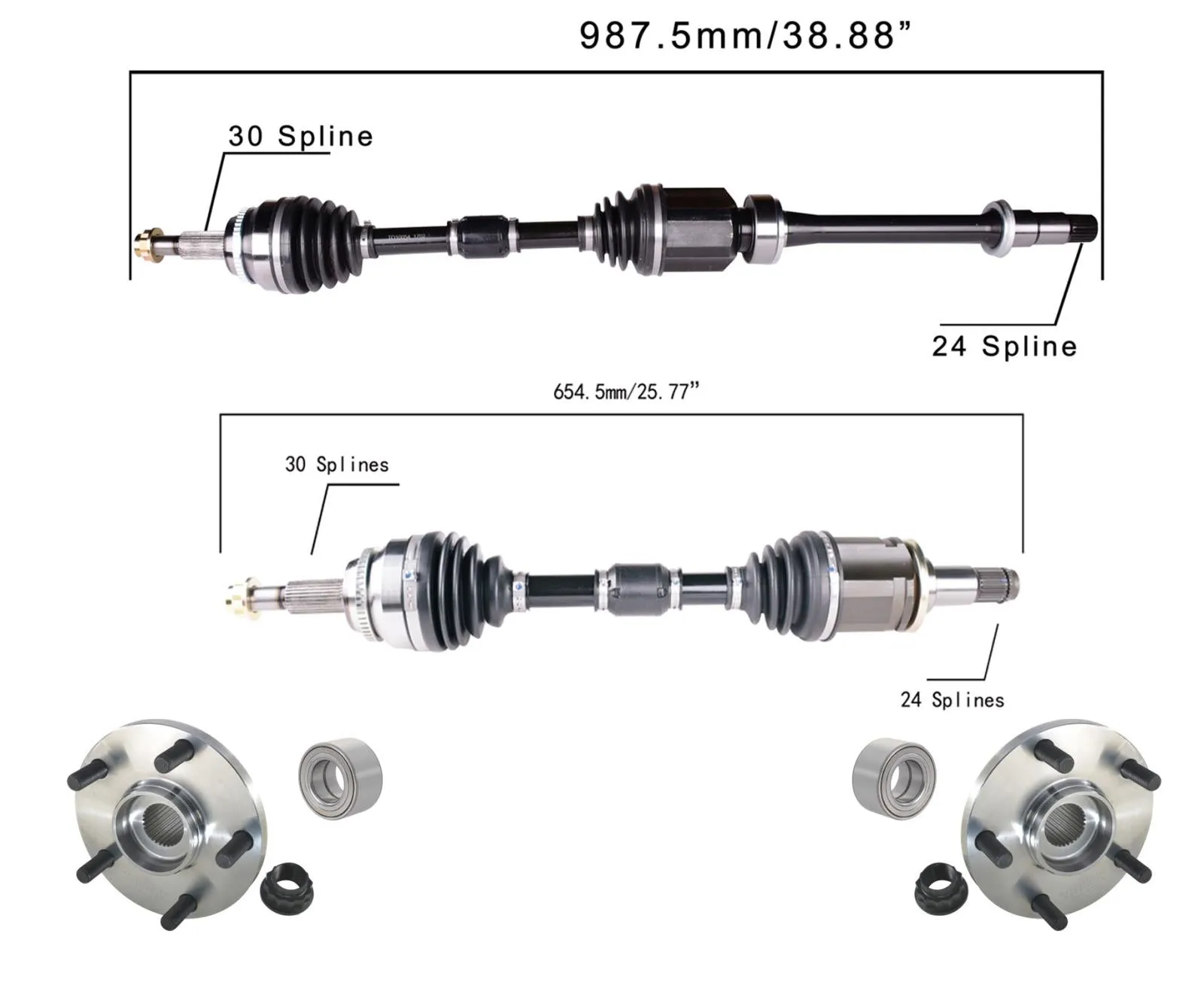 Front CV Axle & Wheel Hub Bearings Kits Fits Toyota Camry HYBRID 2.5L 12-17