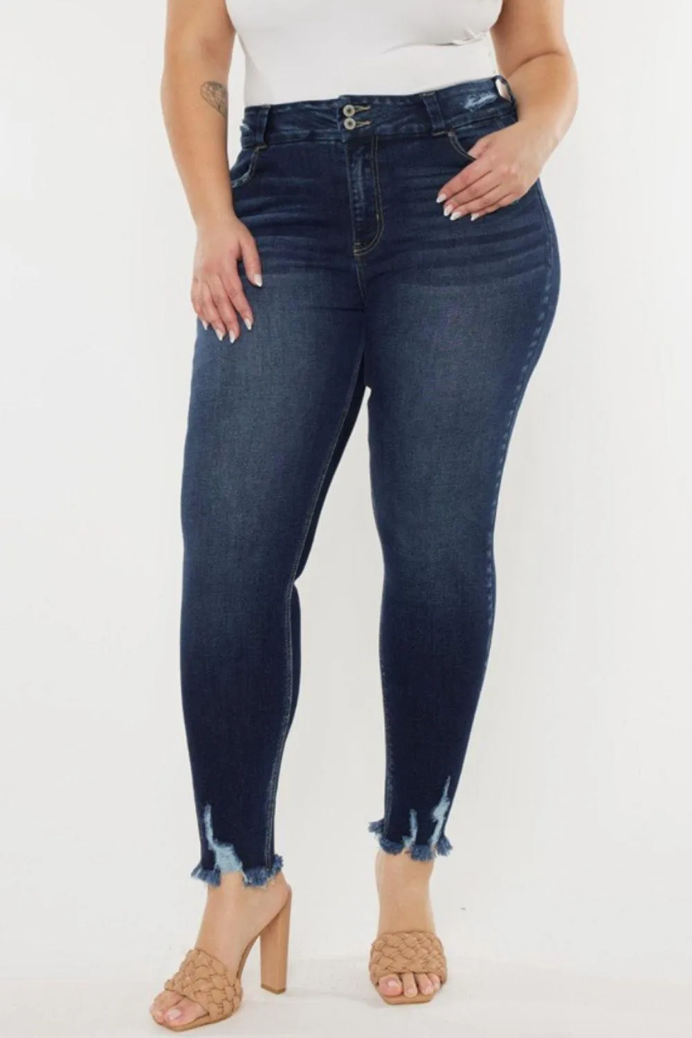 Full Size Raw Hem High Waist Jeans