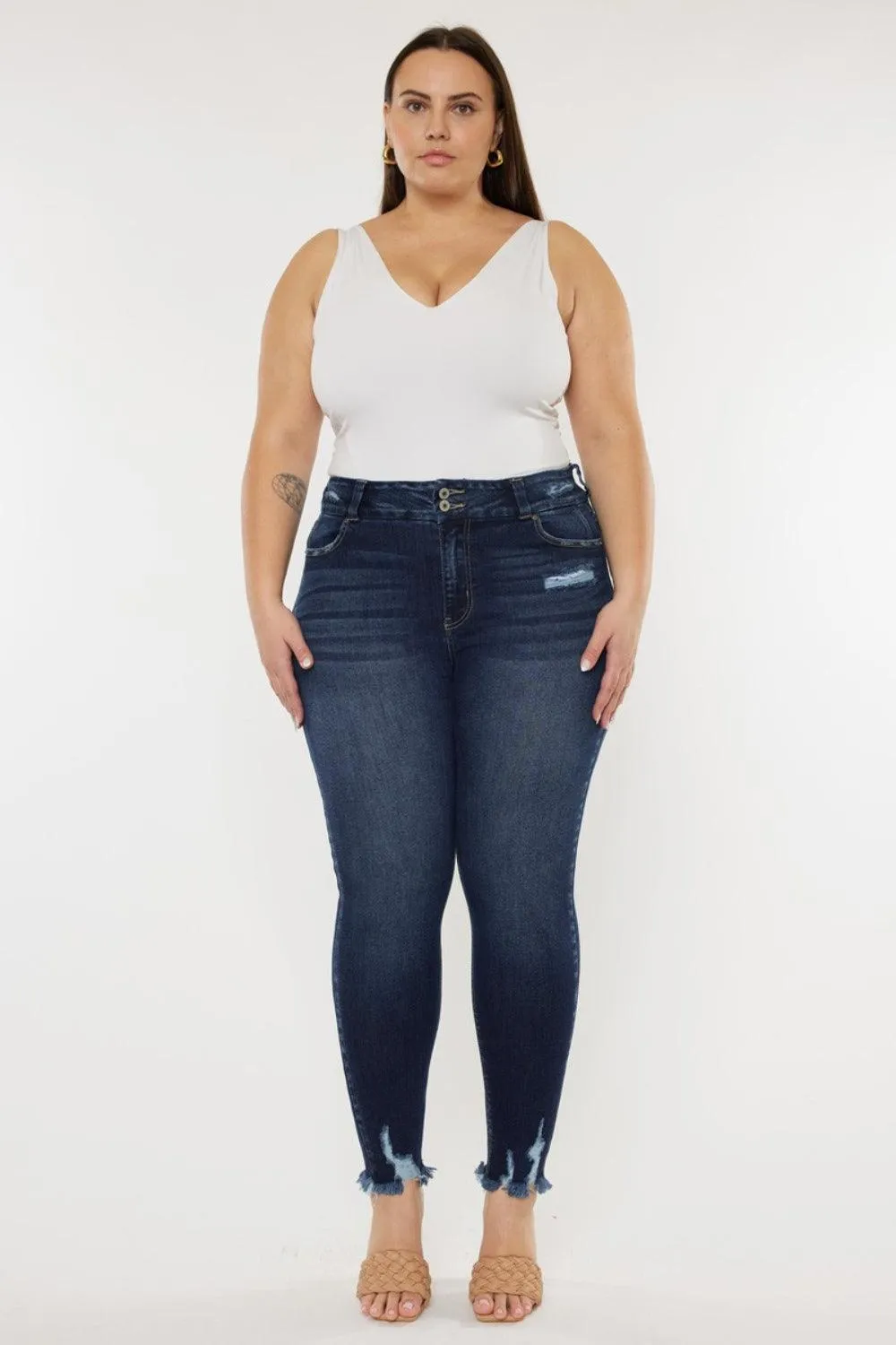 Full Size Raw Hem High Waist Jeans