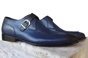 Handmade Blue Monk Strap Leather Shoe