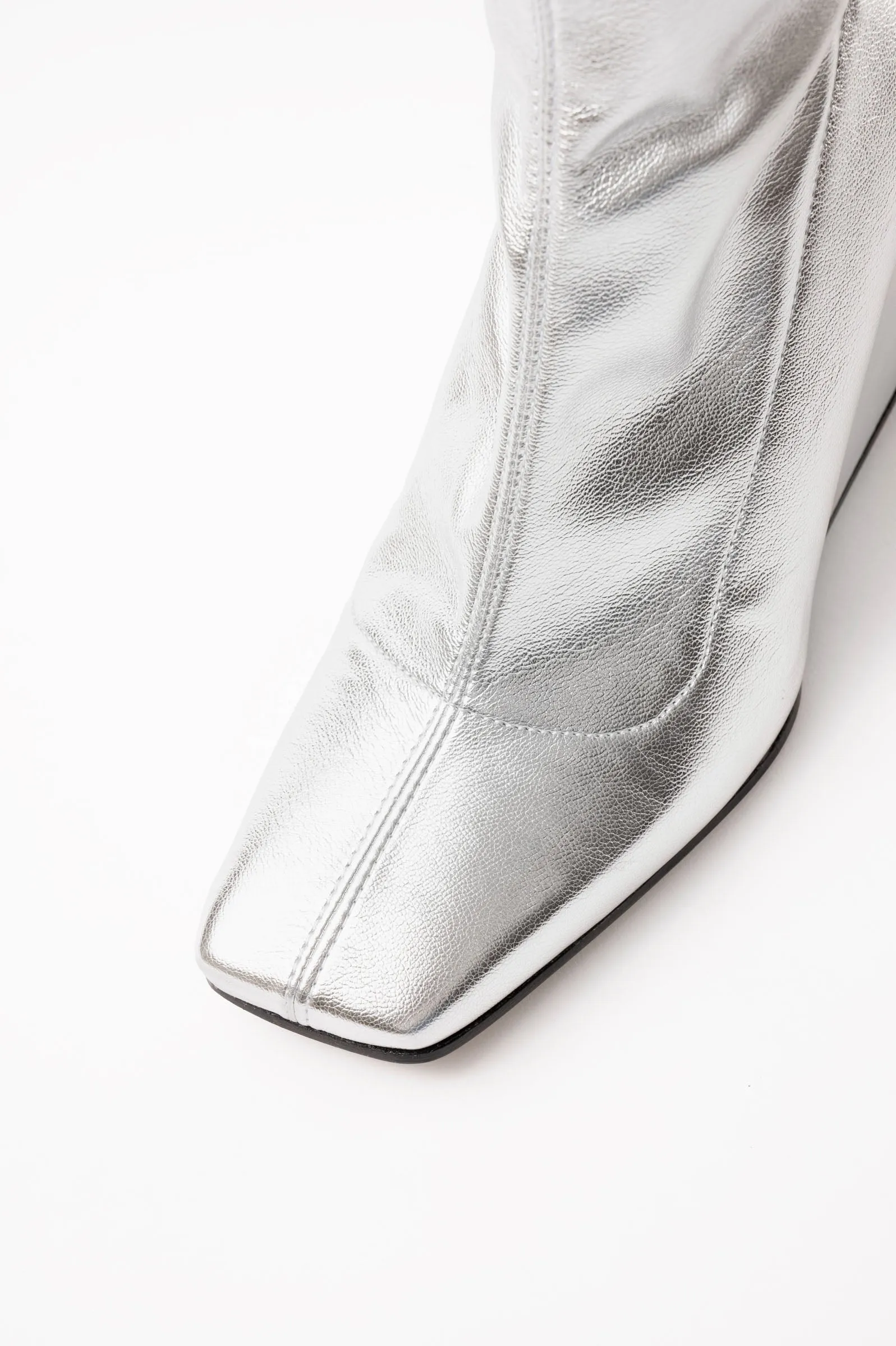 Hanna - Silver Stretch Faux Leather Ankle Boots