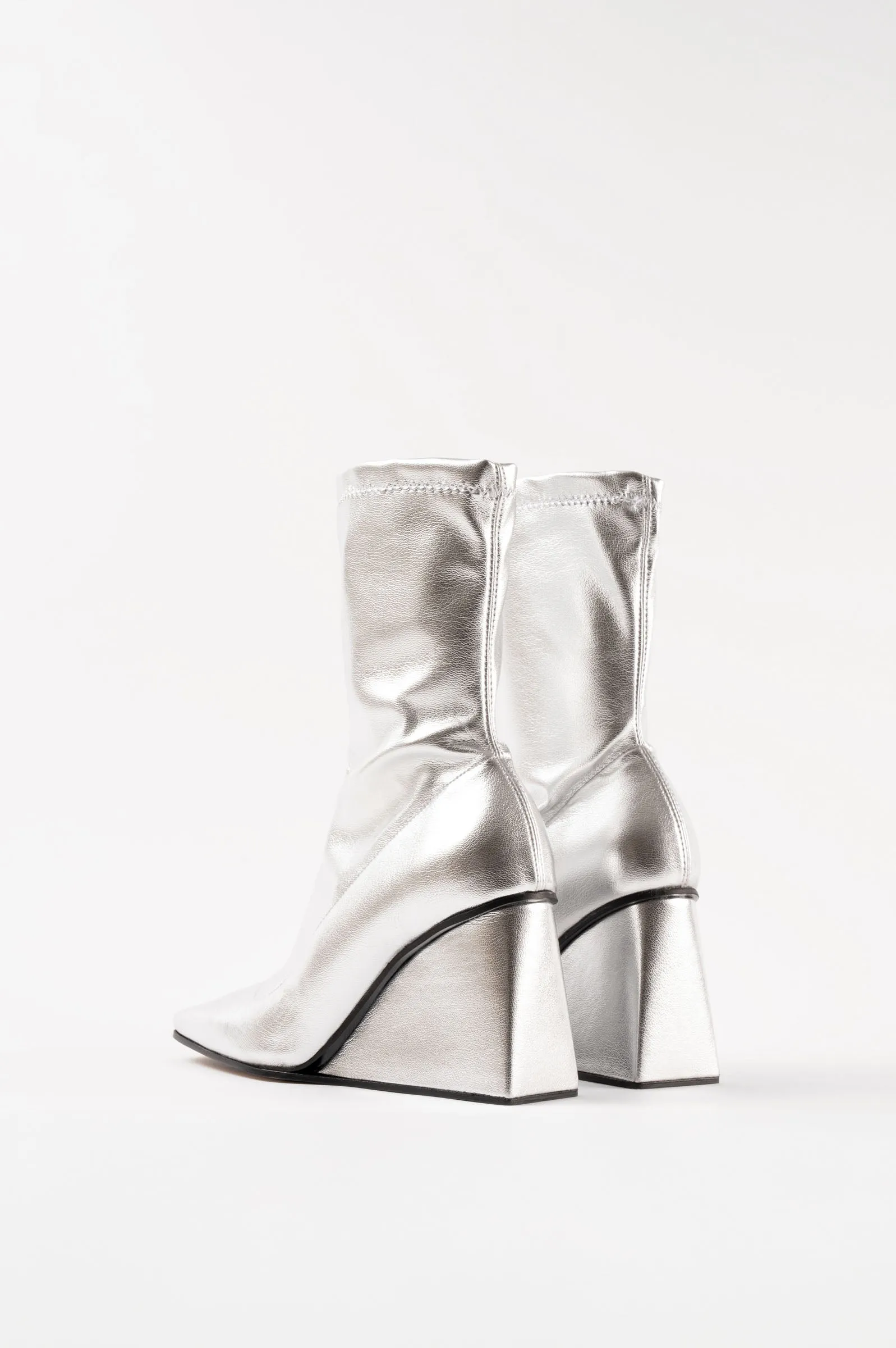 Hanna - Silver Stretch Faux Leather Ankle Boots