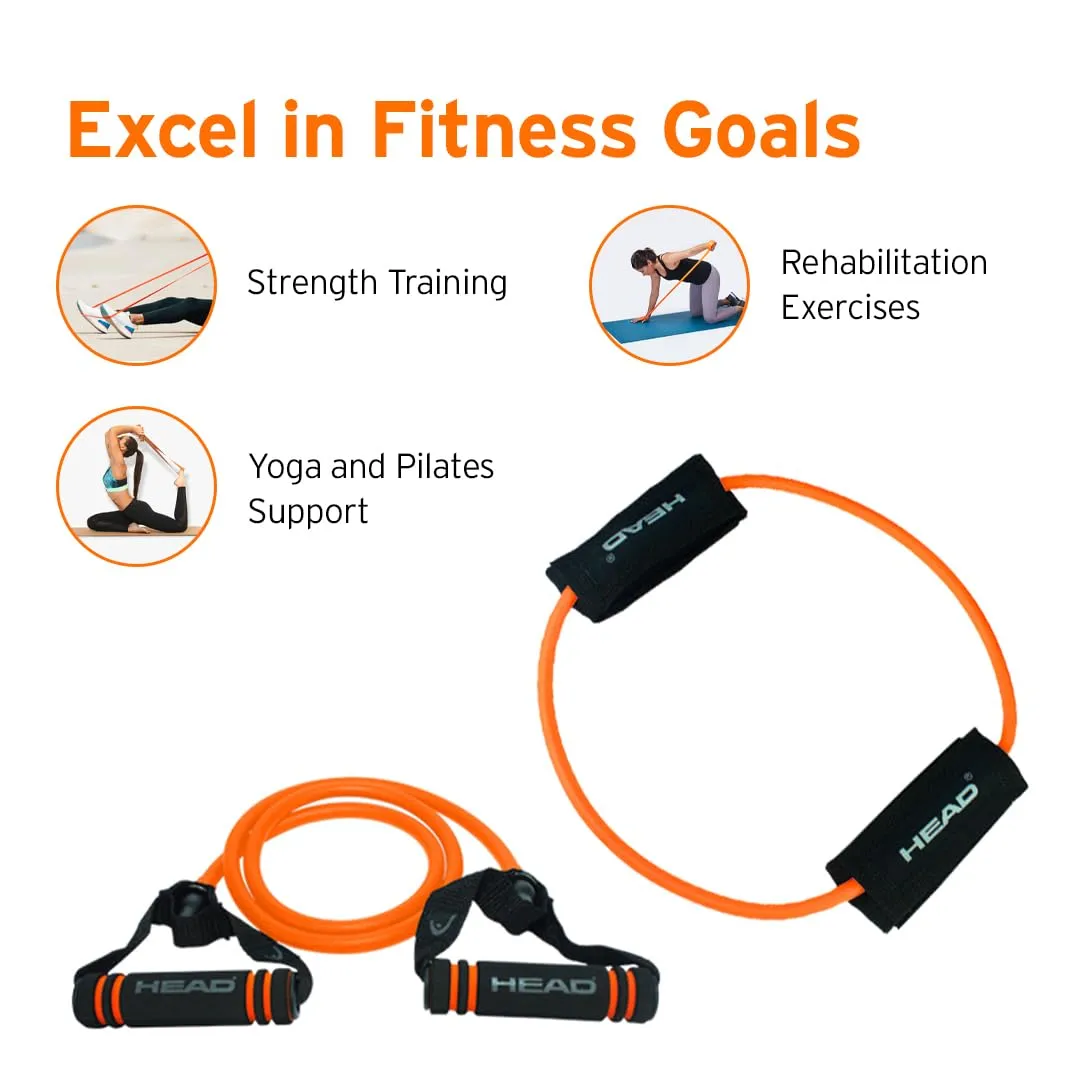 HEAD Power Resistance Tube   Ring Tube Combo - Unbreakable | Resistance: 10Kg | Gym Equipment Set for Home Workout | Stretch Bands for Workout | Gym Accessories for Men & Women | Black & Orange - 2Pcs