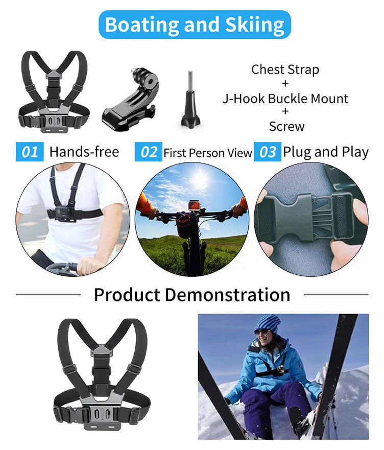 Hridz 84 pcs for GoPro Hero Action Camera Accessories Pack Case Chest Head Mount Float Head Kit