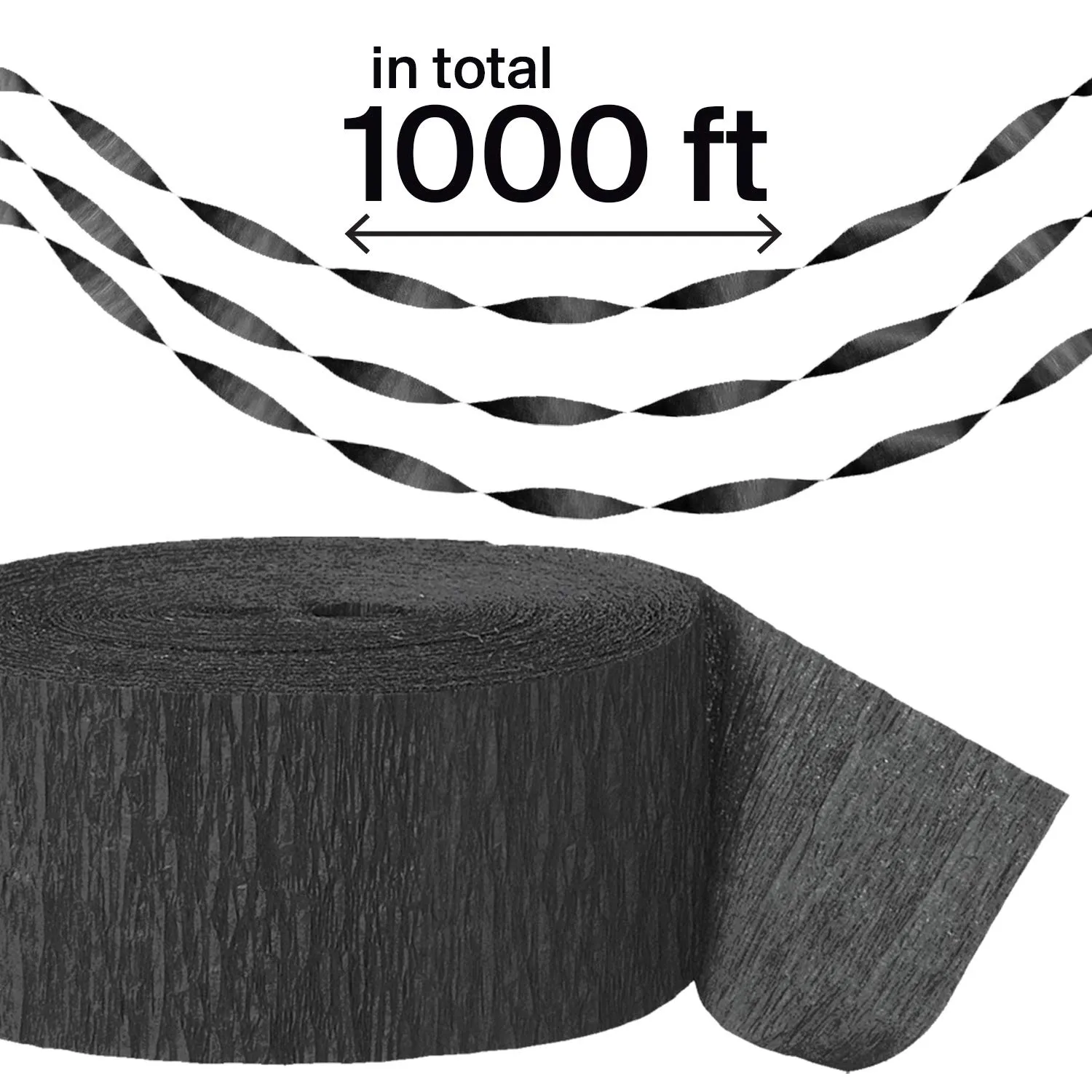 Kicko Black Crepe Streamers - 1000 Feet x 1.75 Inches - 2 Pack of Streamer Rolls -