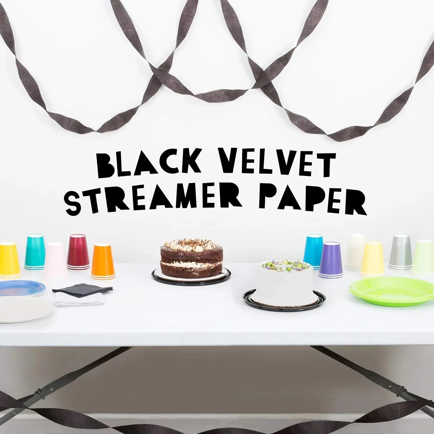 Kicko Black Velvet Crepe Streamers - 1 Pack, 500 Feet x 1.75 Inches - for Kids, Party