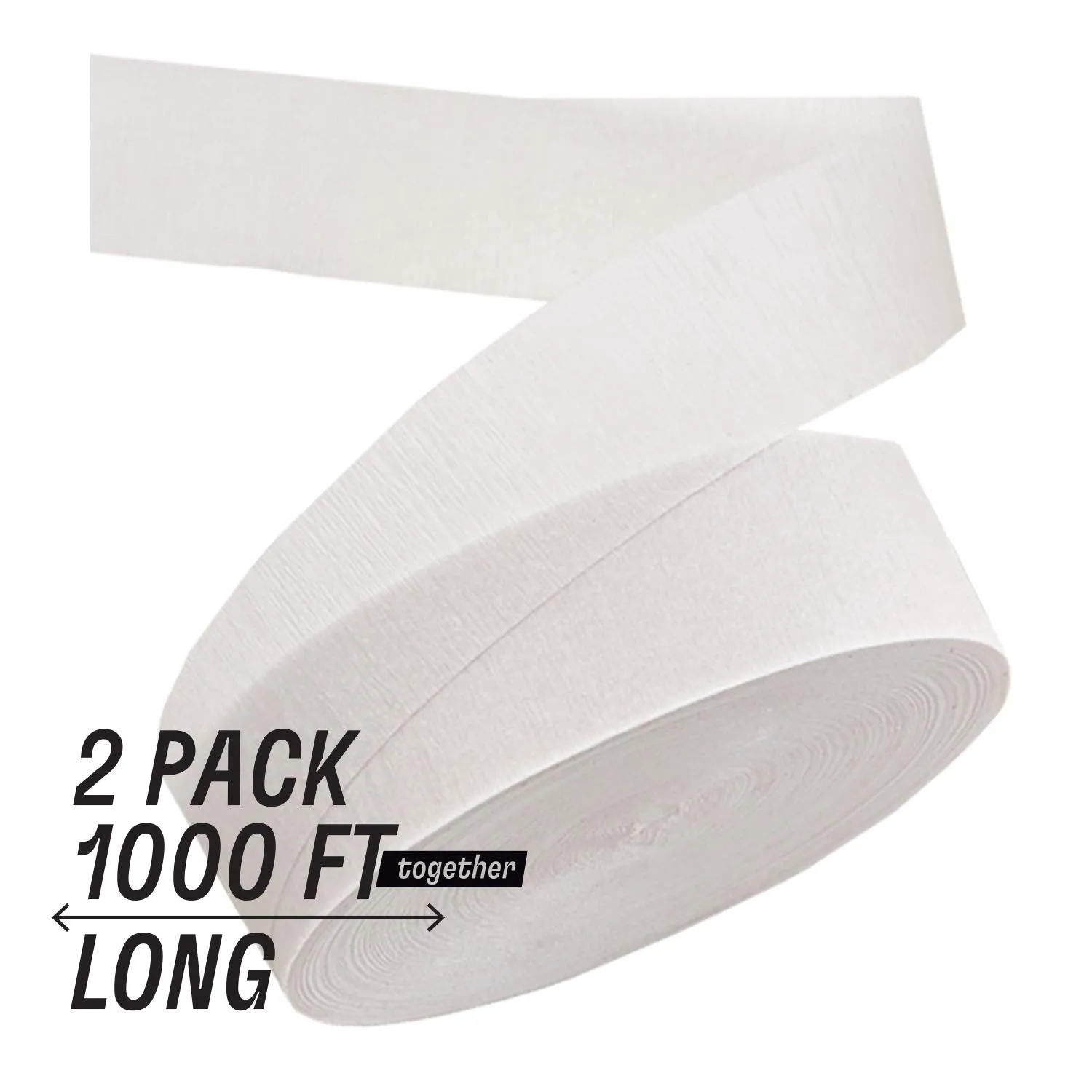 Kicko White Crepe Streamers - 1000 Feet x 1.75 Inches - 2 Pack of Streamer Rolls -