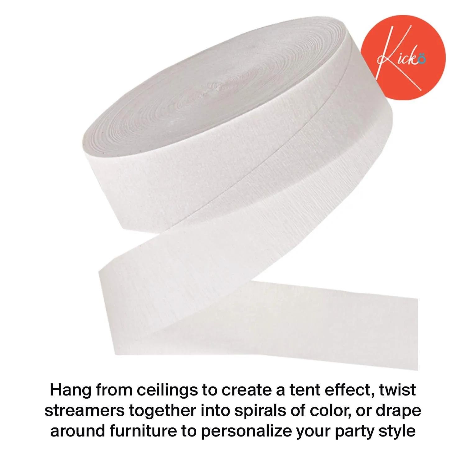 Kicko White Crepe Streamers - 1000 Feet x 1.75 Inches - 2 Pack of Streamer Rolls -