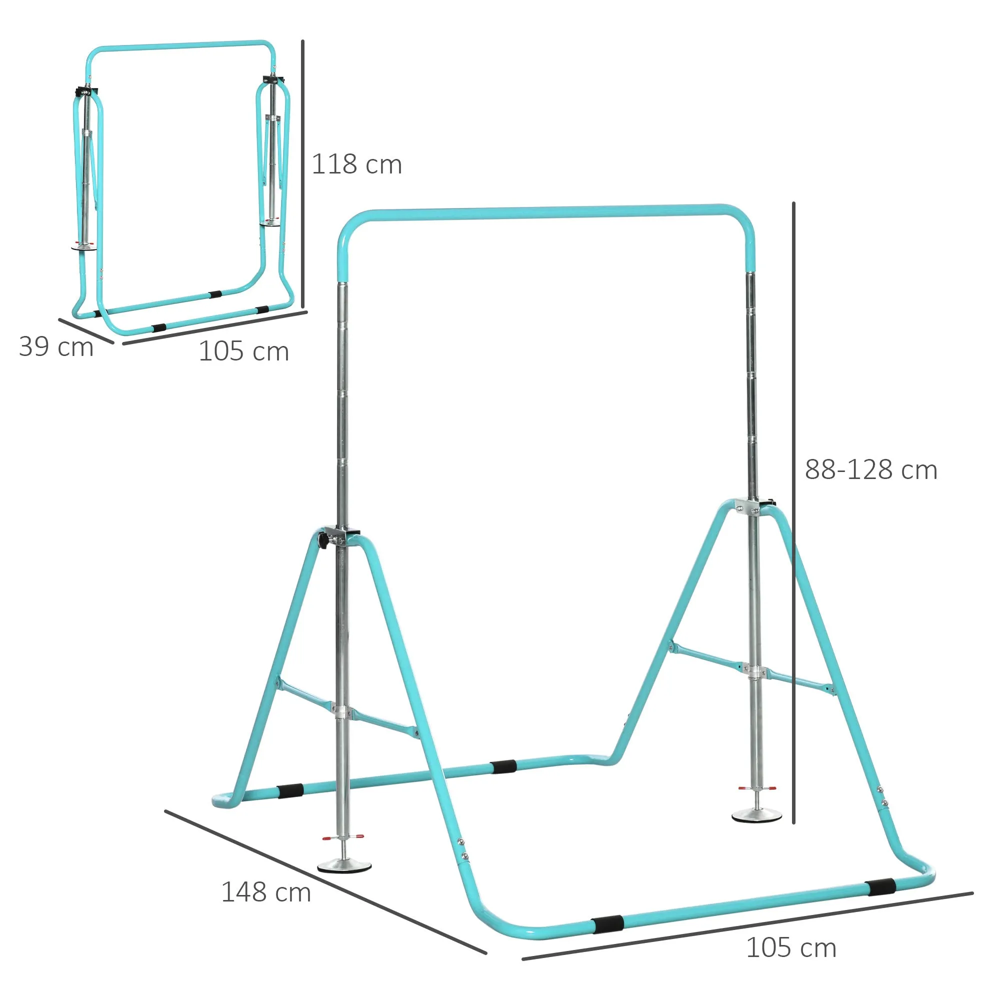 Kids Gymnastics Bar, Foldable Horizontal Bars w/ Adjustable Height, Training Bar w/ Triangle Base - Green