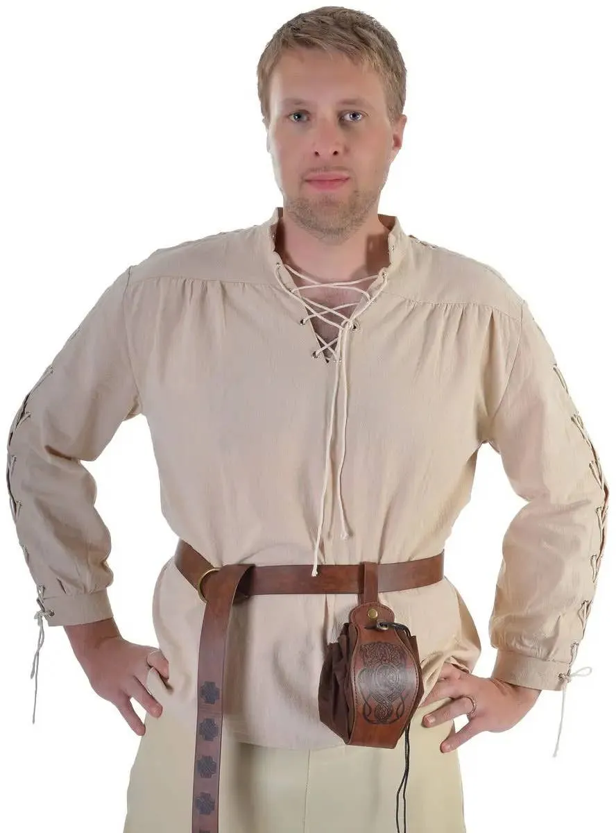 Lace Up Beige Mens Plus Size Medieval Costume Shirt