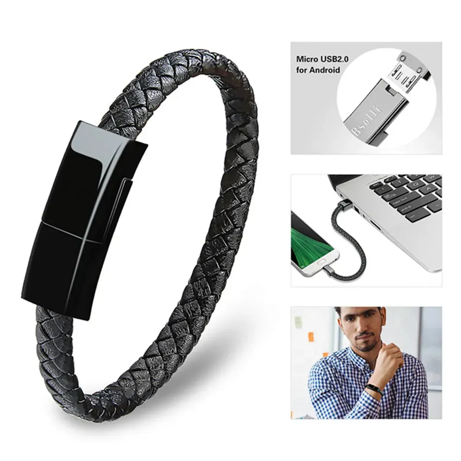 Leather Bracelet USB Cable Portable Fast Charging For All Mobile Phone