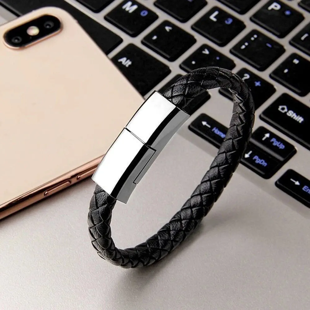 Leather Bracelet USB Cable Portable Fast Charging For All Mobile Phone