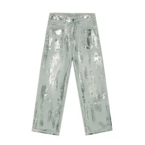 Light Blue Brushed Silver Baggy Jeans