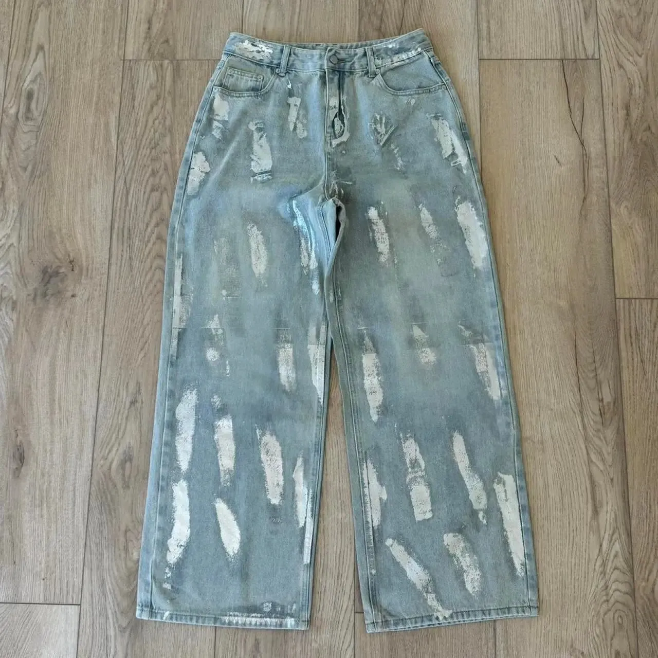 Light Blue Brushed Silver Baggy Jeans