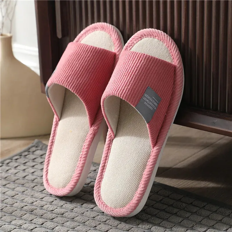 Linen Slippers Indoor Women Men Slides Linen Couples Anti-Slip Home Breathable Shoes Indoor Sandals Shoes Comfortable Flats