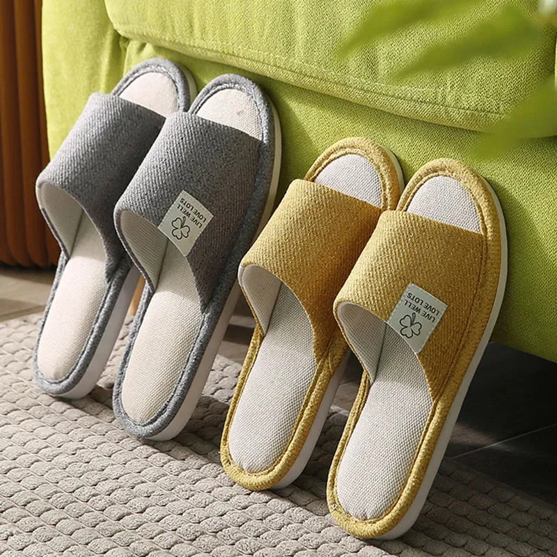 Linen Slippers Indoor Women Men Slides Linen Couples Anti-Slip Home Breathable Shoes Indoor Sandals Shoes Comfortable Flats