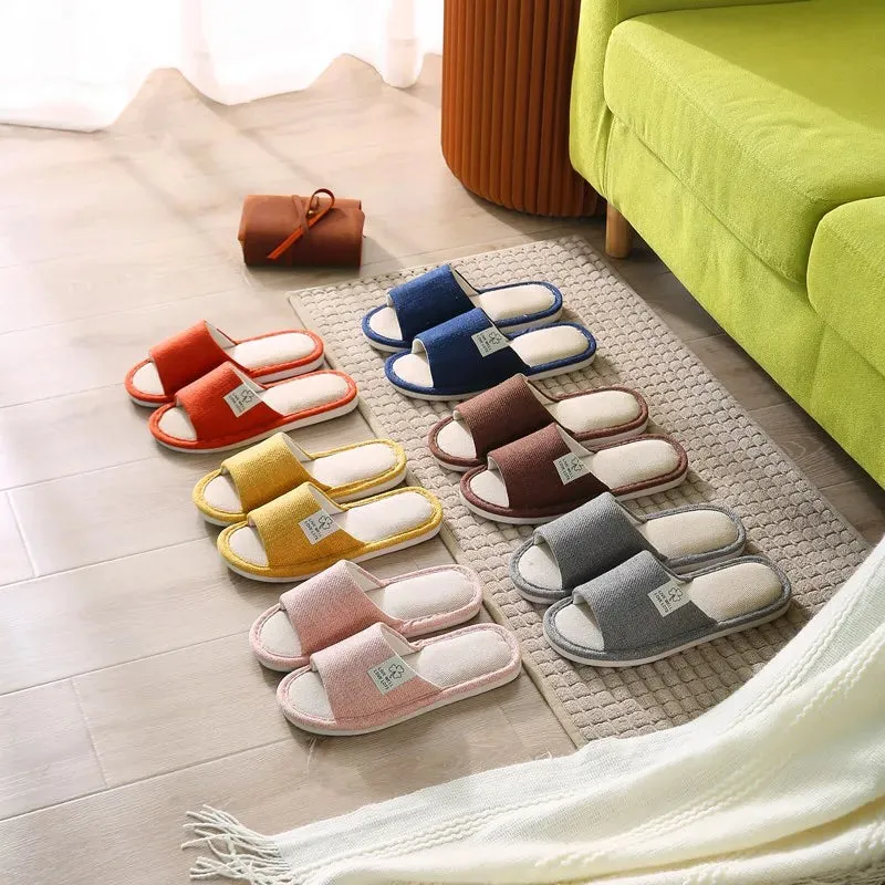 Linen Slippers Indoor Women Men Slides Linen Couples Anti-Slip Home Breathable Shoes Indoor Sandals Shoes Comfortable Flats